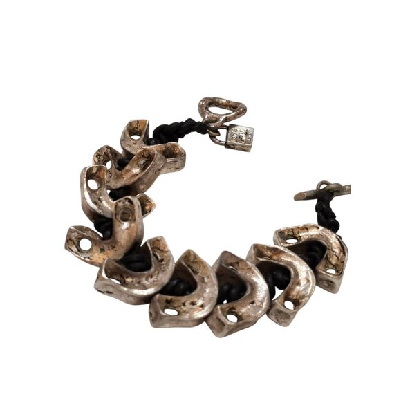 Vintage 80s Alexis Lahellec Paris Super Rare Silver Gilt Leather Silver Bracelet - Picture 1 of 6